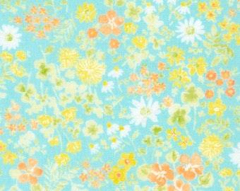 Floral in Aqua - Sevenberry - Robert Kaufman - double gauze cotton fabric