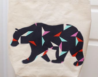 Canvas Tote - Wandering Bear appliqué