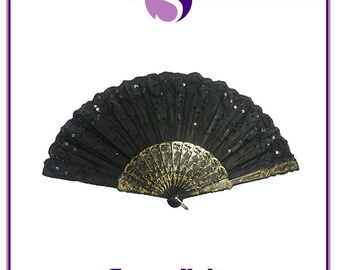 Black Spanish Style Dance Party Wedding Lace Silk Folding Hand Held Flower Fan