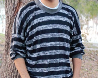 Black and Gray Stripe Crewneck