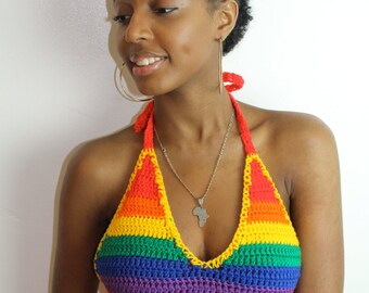 Rainbow crop top available in any color and size A,B,C,D,DD cup