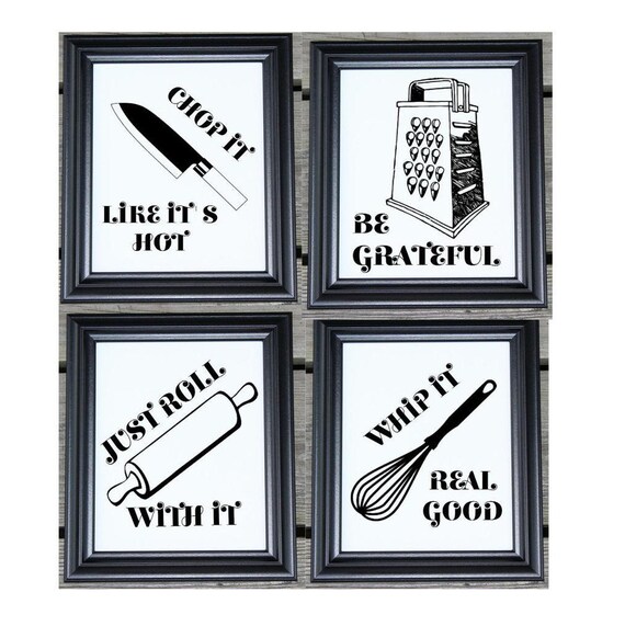 Set of 4 Kitchen Wall Decor Cotton Prints Kitchen Sign