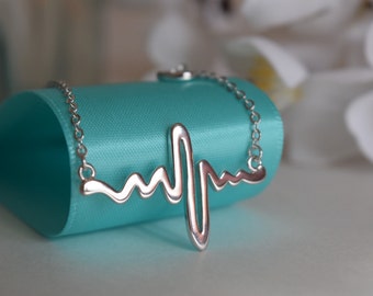Sterling Silver Electrocardiogram EKG Necklace, Sterling Silver Necklace, Heart Beat Necklace, .925 Necklace, Gift For Nurse/ Doctor