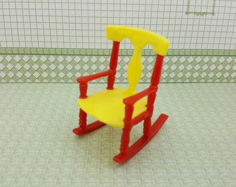 Renwal Rocking Chair Baby Nursery Doll House Toy Yellow and Red Rocker