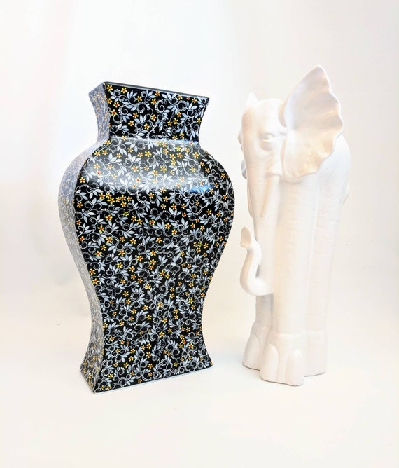 Vase hand painted tall vase Black floral vase