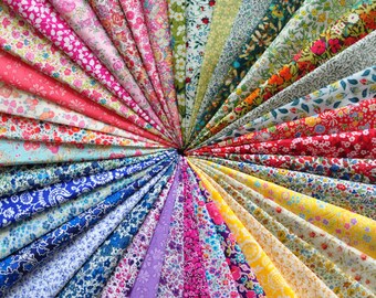 40 LIBERTY of London Fabric Tana Lawn 5" x 5" Patchwork pieces, scraps 'Liberty Rainbow',Liberty Fabric Bundles