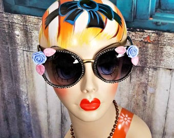 Blue Rose Sunglasses | Embellished Sunglasses | Festival flower sunglasses
