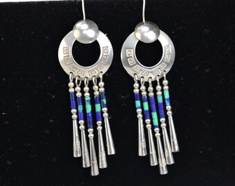 Vintage Sterling Silver Azurite Native American Navajo Dangle Earrings