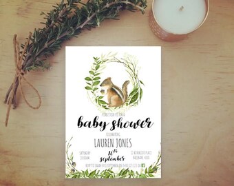 Woodland Animal Baby Shower Invitation - Squirrel
