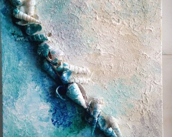 Multi media acrylic painting with seashells