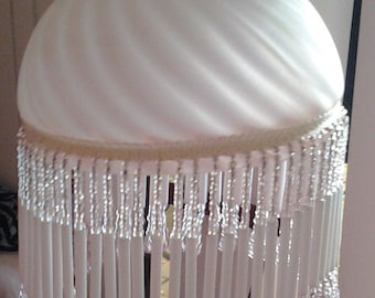Vintage Glass Pinky Apricot Frosted Lampshade - Vintage with glass fringe