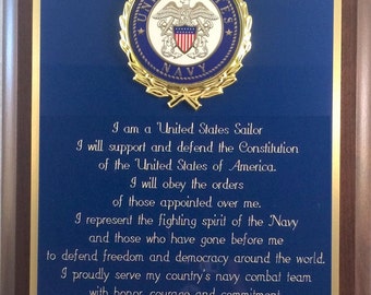 USN / United States Navy Sailor's Creed Plaque - Can be Personalized - Nice Gift or Award