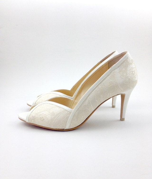 Ivory Lace Wedding Shoes Ivory Lace Bridal Shoes White AMMIE & JOYCE Anna Lace Peep-Toe Pump CLEARANCE SALE! Important: Clearance items are strictly non-refundable