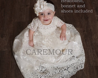 Lace Christening Gown - Christening Gown, Baptism Gown, Baptism dress for baby girl, christening gown girl, baptism dress
