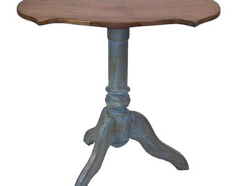Manaus Tripod Table, Brazilian End Table, Vintage Teak Side Table, Spanish Table, Teak Table, Blue Table, Indian side table, Blue table