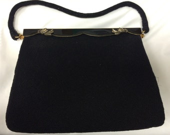 40's Evening Bag black with gold handle
