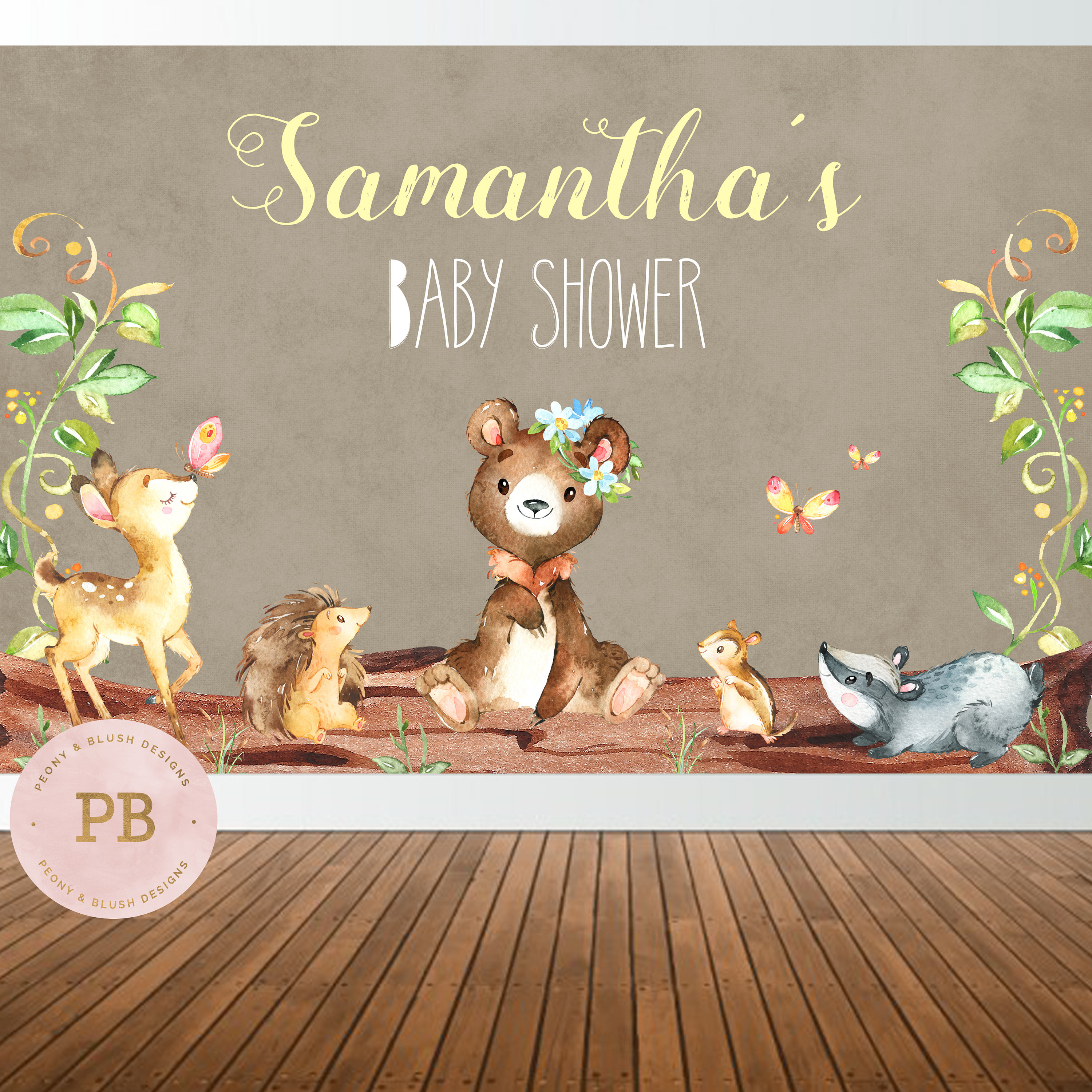 Digital Woodland Baby Shower Backdrop Woodland Birthday