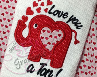 Elephant Valentine Shirt - Appliqued and Personalized - Love you a Ton