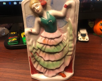 Vintage Wall Pocket Vase Woman in dress Made in Japan 1940's