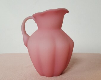 Vintage Fenton Glass Rose Satin Pitcher With Sticker