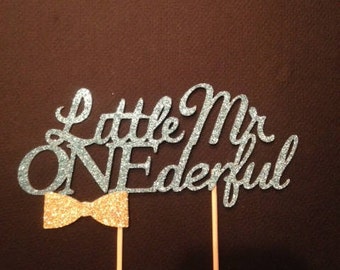 Little Mr ONEderful Cake Topper in sparkling glitter! First Birthday Cake Topper. Offered in several sizes and colors!