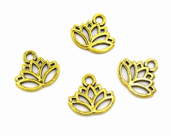 X 20 B48 antique gold lotus flower charms