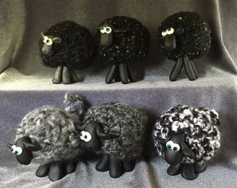 Whimsical BLACK Sheep ornaments. Assorted shades, your choice of one.