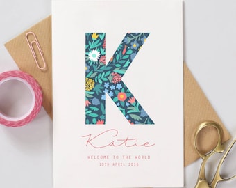 New Baby Card Personalised - Vintage Floral Print - Welcome To The World Baby Card / Personalised Baby Card / Greeting Card / Cards