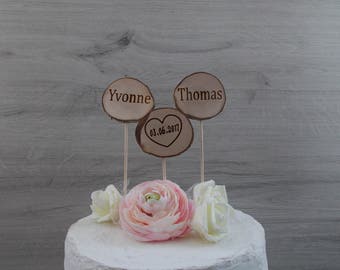Cake topper / natural wood / wedding / date