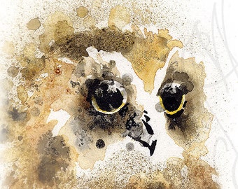 Martinefa's Original watercolor and Ink "Tawny Owl"
