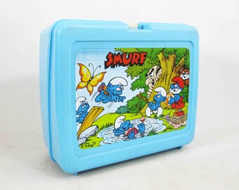 Vintage Smurfs Plastic Lunchbox by Thermos. Circa 1980's.