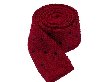 Wine Red Neck Ties With Navy Dots.Skinny Ties.Wedding Ties.Groomsmen Neckties