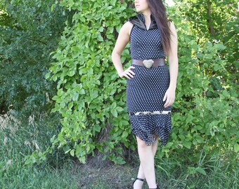 upcycled dress - XS - upcycled clothing, slow fashion, hooded halter neck dress . take the long way home