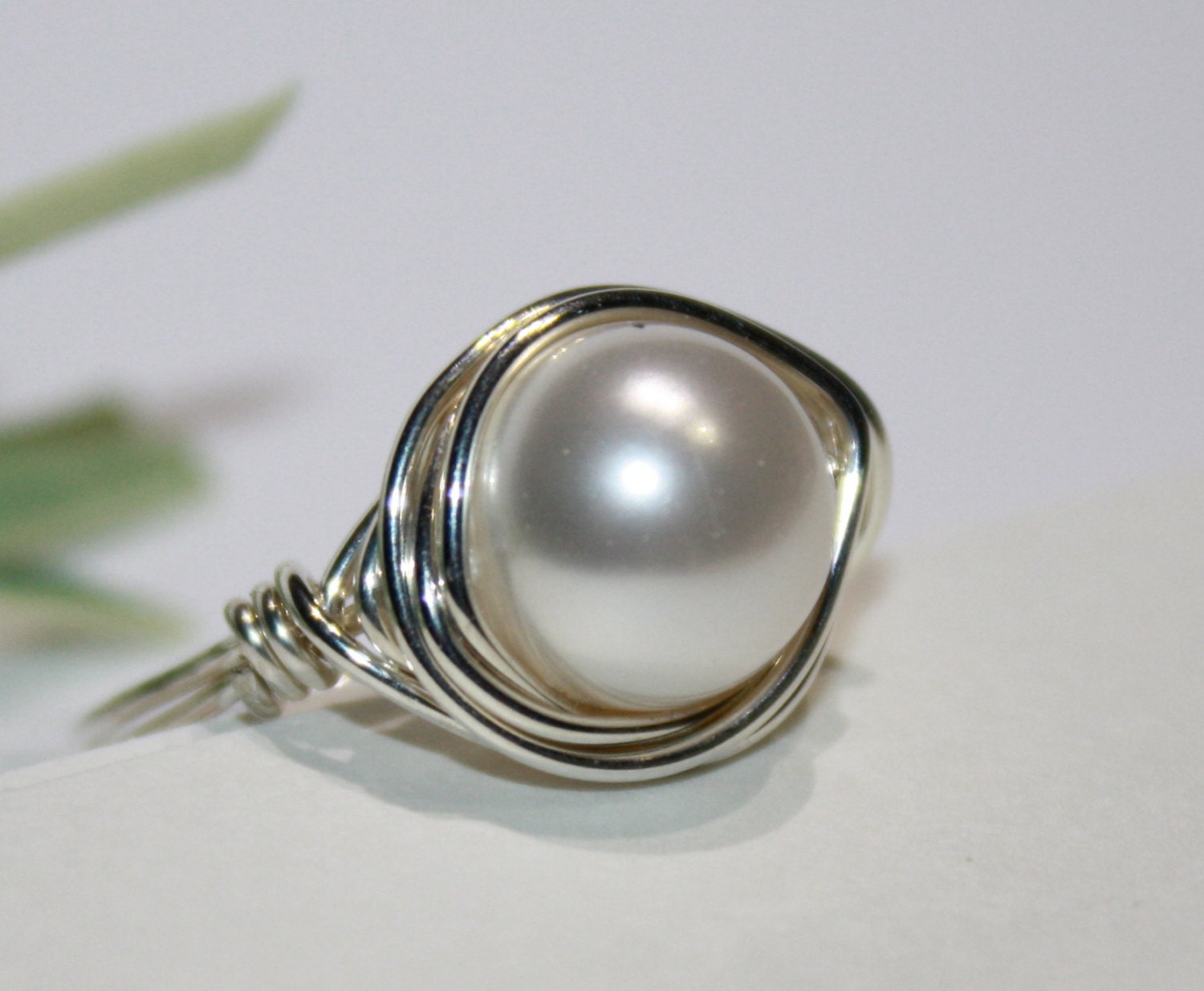 Birthstone Ring June Birth Month Swarovski White Pearl Ring