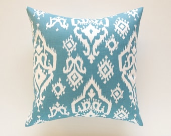 Blue Ikat Throw Pillow Cover. 16 X 16 Inch Decorative Couch Pillow Cover. Regatta Blue and White Ikat