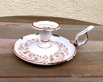 Vintage French Floral Enamel Candle Holder