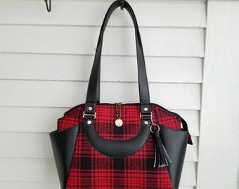 Swoon Annette - Travel Bag - Commuter Bag - Satchel Bag - Large Handbag - Birthday Gift - Gift for Woman - Vegan Leather Bag - Tartan Bag