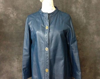 Vintage 1960's Bonnie Cashin blue leather coat turnlock small