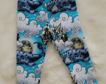 Whales leggings, knit, 6-9 months, unisex, Australian handmade