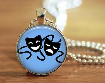 Theatre Masks Pendant, Theatre Masks Keychain, Theatre Masks Necklace, Theatre Masks Jewelry, Comedy Tragedy Masks,