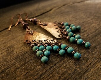 Chandelier Earrings, Boho Earrings, Copper Earrings, Rustic Earrings, Tribal Earrings, Southwestern Earrings, 3 inches