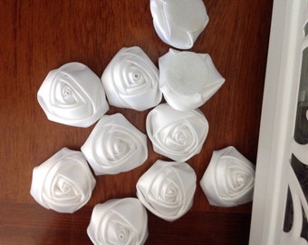 Off white/light ivory satin fabric flower trim bridal wedding accessory trims 10 pc Satin Roses Pin Brooch Hair Accessory Baby Girls Bow Hea