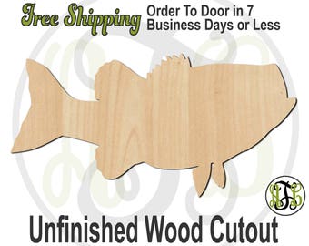Bass Fish - 230105- Animal Cutout, unfinished, wood cutout, wood craft, laser cut shape, wood cut out, Door Hanger, wooden, wreath accent