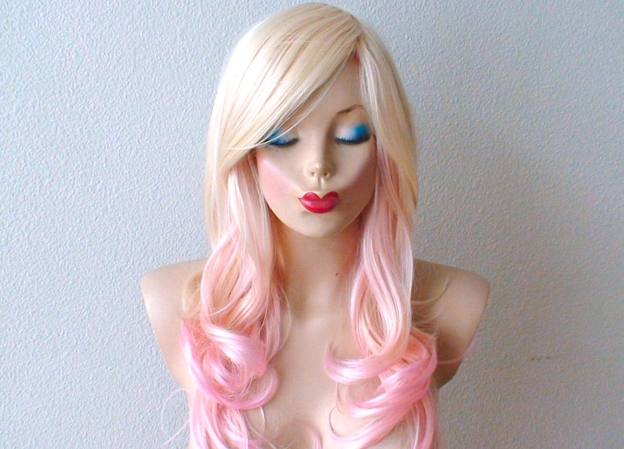 Blonde Pink Ombre Wig Pastel Pink Hair Curly Hairstyle With
