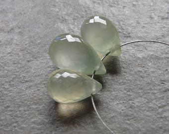 AAA Prehnite Faceted Briolette Drops - 9-11mm - 3 Beads