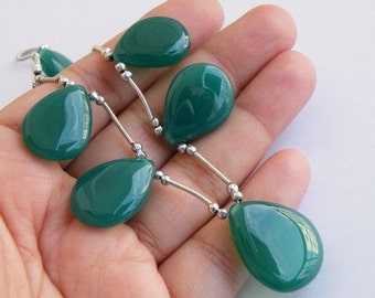Green Chalcedony Gemstone Briolette Smooth TearDrop Pear 18.5 to 19.5mm 6 beads