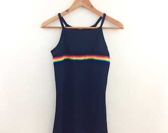 Vintage Rainbow Striped Spandex Mini Dress