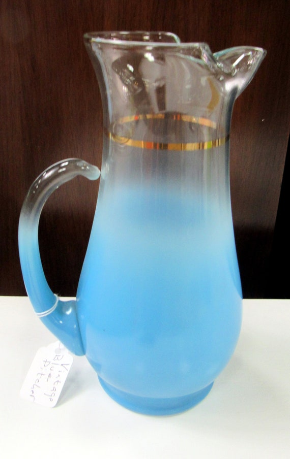 Blue glass cocktail pitcher