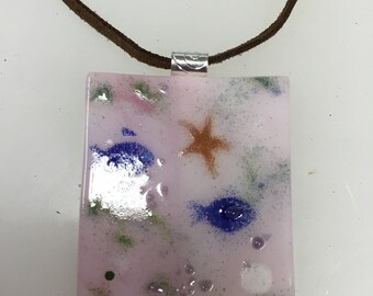 Take Me To The Beach Pink Fused Glass Pendant
