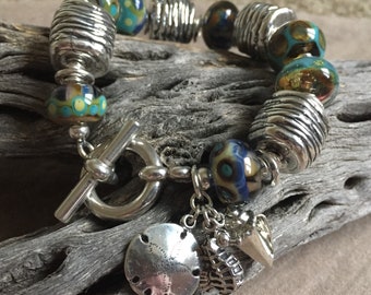 BY THE SEA, artisan lampwork and sterling silver bracelet